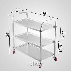 Commercial Bus Cart Kitchen Food Catering Rolling Dolly 3 Shelf Stainless Steel