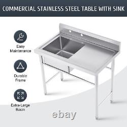 Commercial Drainboard Sink Stainless Steel Table with Sink for Restaurant Bar