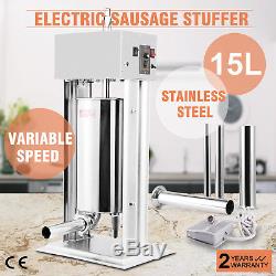 32Lbs 15L Commercial Electric SS Vertical Sausage Stuffer Variable Speed Control Quick Removable Barrel Design Foot Pedal Switch US Delivery