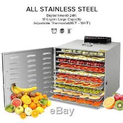 Commercial Food Dehydrator 10 Tray Stainless Steel Fruit Jerky Meat Dryer Blower
