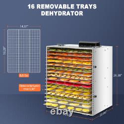 Commercial Food Dehydrator 16 Trays Stainless Steel Fruit Meat Jerky Dryer US