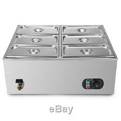 Commercial Food Warmer 6-Pan Buffet Steam Table Bain Marie 850W Stainless Steel