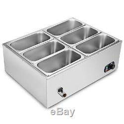 Commercial Food Warmer 6-Pan Buffet Steam Table Bain Marie 850W Stainless Steel