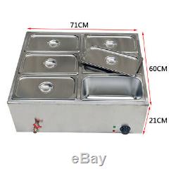 Commercial Food Warmer 6-Pan Steamer Stainless Steel Buffet Electric Countertop