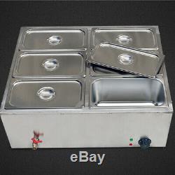 Commercial Food Warmer 6-Pan Steamer Stainless Steel Buffet Electric Countertop