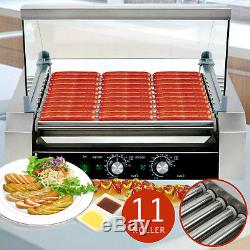 Commercial Hot Dog Grill Cooker Machine 11 Roller Stainless Steel With Cover New