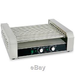 Commercial Hot Dog Grill Cooker Machine 11 Roller Stainless Steel With Cover New