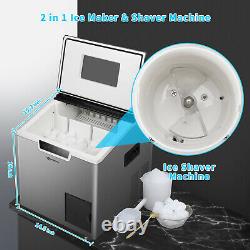 Commercial Ice Maker&Shaver Machine Countertop 44Lbs/24H 18pcs withLCD Stainless