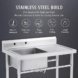 Commercial Kitchen Bar Sink with Drainboard Stainless Steel Worktable with Sink