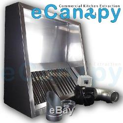 Commercial Kitchen Extraction Canopy Hood Full Kit 1200mm Motor, Duct, Fittings