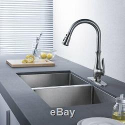 Commercial Kitchen Sink Faucet Single Handle Stainless Steel Pull Down Sprayer