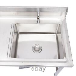 Commercial Kitchen Sink Prep Table +Faucet Stainless Steel Single Compartment