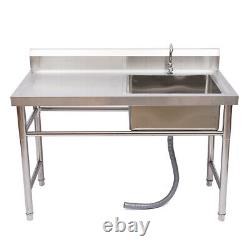 Commercial Kitchen Sink Single Compartment Prep Table with Faucet Stainless Steel