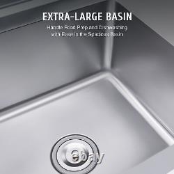 Commercial Kitchen Sink Stainless Steel Dishwashing Sink w Backsplash Strainer