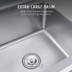 Commercial Kitchen Sink Stainless Steel Dishwashing Sink with Backsplash Strainer