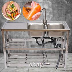 Commercial Kitchen Sink Stainless Steel Utility 2 Compartment Sink+Prep Table