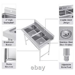 Commercial Kitchen Utility & Prep Sink Stainless Steel Backsplash 2 Compartment