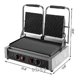 Commercial Panini Press Grill Electric Grill Griddle 3600W Double Grooved Plates