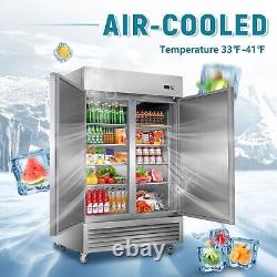 Commercial Reach In Refrigerator 2 Door Stainless Steel 49 Cu. Ft Restaurant Bar