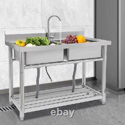 Commercial Restaurant Sink Stainless Steel Freestanding Kitchen Sink Double Bowl