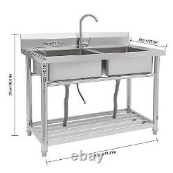 Commercial Restaurant Sink Stainless Steel Freestanding Kitchen Sink Double Bowl