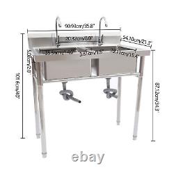 Commercial Restaurant Utility Kitchen Sink 2 Large Compartment Stainless Steel