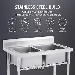 Commercial Restaurant Utility Kitchen Sink 2 Large Compartment Stainless Steel