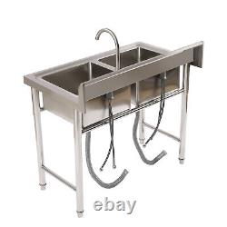 Commercial Restaurant Utility Kitchen Sink Double Compartment Stainless Steel