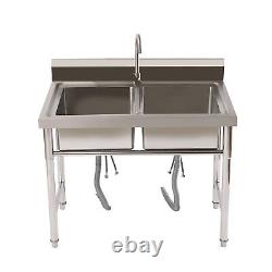 Commercial Restaurant Utility Kitchen Sink Double Compartment Stainless Steel