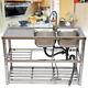 Commercial Sink Basin Withfaucet Catering Prep Table Kitchen Shelf Stainless Steel