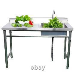 Commercial Sink Bowl Kitchen Catering Prep Table+1 Compartment Stainless Steel