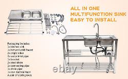 Commercial Sink Stainless Steel 2 Compartment Kitchen Wash Catering Prep Table