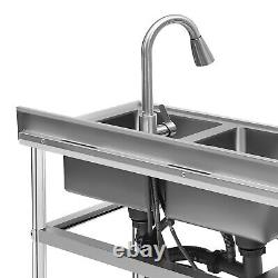 Commercial Sink Stainless Steel 2 Sink For Kitchen / Restaurant / Garage