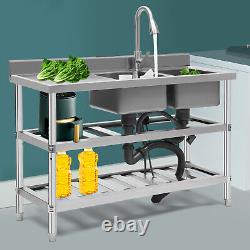 Commercial Sink Stainless Steel 2 Sink For Kitchen / Restaurant / Garage