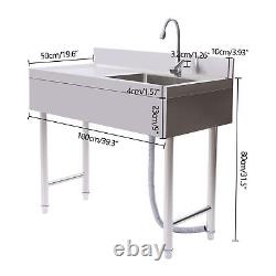 Commercial Sink Stainless Steel Kitchen Utility Sink 1 Compartment & Prep Table