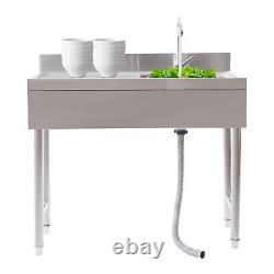 Commercial Sink Stainless Steel Kitchen Utility Sink 1 Compartment WithPrep Table