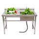 Commercial Sink Stainless Steel Kitchen Utility Sink 2 Compartment With Prep Table
