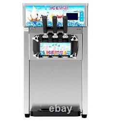 Commercial Soft Serve Ice Cream Machine 3 Flavors Silver 18L/H Silver SS 1200W