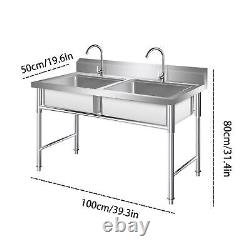 Commercial Stainless Steel Bowl Sink Kitchen Double-Bowl Utility Sink