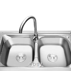 Commercial Stainless Steel Catering Kitchen Sink Double Bowl, Drainer and Faucet