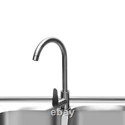 Commercial Stainless Steel Catering Kitchen Sink Double Bowl, Drainer and Faucet