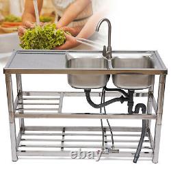 Commercial Stainless Steel Catering Sink 2 Bowl With Faucet Heavy Duty Kitchen