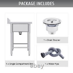 Commercial Stainless Steel Dishwashing Sink w Water Basin for Home Bar & Kitchen