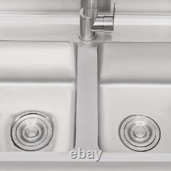 Commercial Stainless Steel Double Basin Sink Fixture With 360° Faucet Freestanding