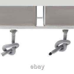 Commercial Stainless Steel Double Bowl Sink Restaurant Catering Kitchen Basin US