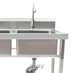 Commercial Stainless Steel Double Bowl Sink Restaurant Catering Kitchen Basin US