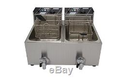 Commercial Stainless Steel Electric Double Twin Tank Fryer 22L With Drain Taps