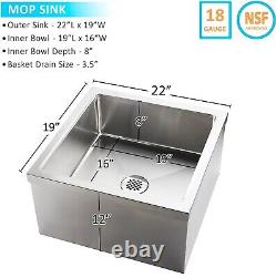 Commercial Stainless Steel Floor Mop Sink 19 x 22 x 12