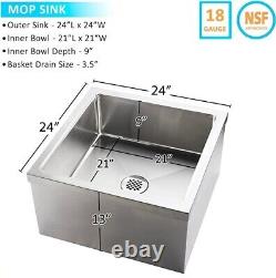 Commercial Stainless Steel Floor Mop Sink 24 x 24 x 13
