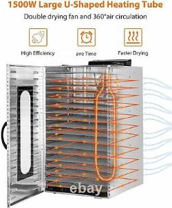 Commercial Stainless Steel Food Dehydrator 1500W 20 Layers Food Dryer with Timer